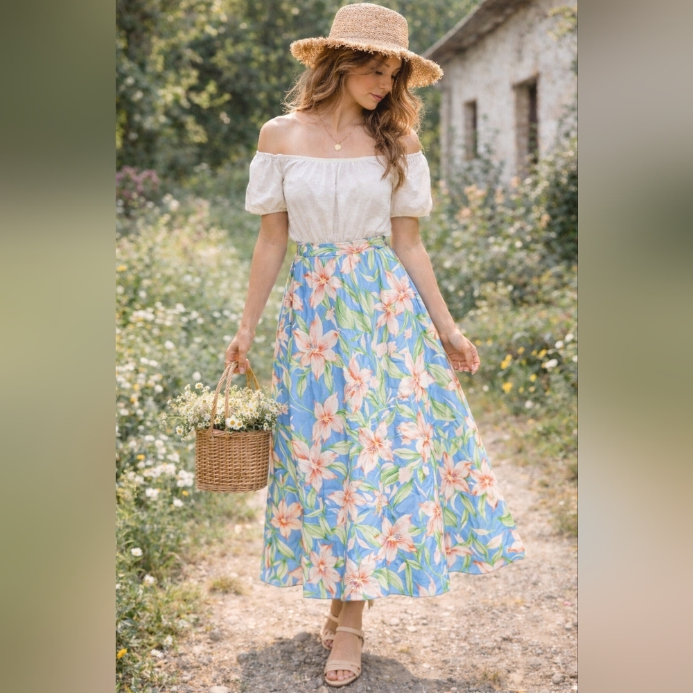 14W Lauren Ralph Lauren 100% Silk Floral Multicolor A-Line Midi Skirt